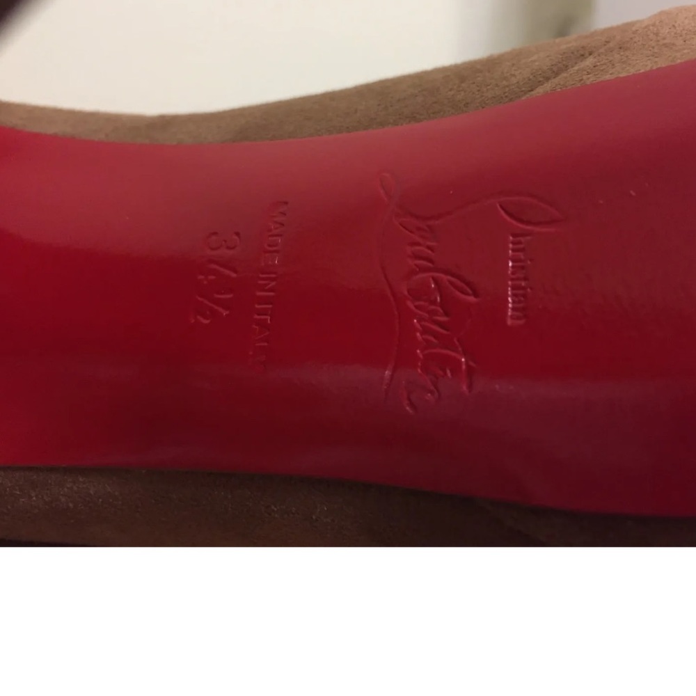 CHRISTIAN LOUBOUTIN BIBI camel beige suede platform red sole pumps heels 34.5 - Picture 7 of 9